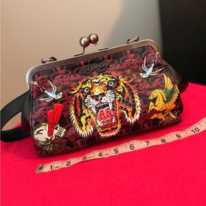 Ed Hardy Black and Red Clutch with Tiger Design